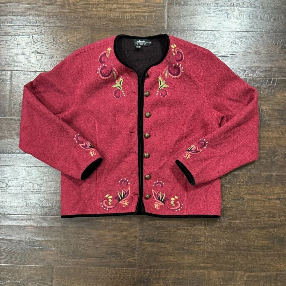 Icelandic Design Womens Jacket Floral Embroidered Button Front Size M